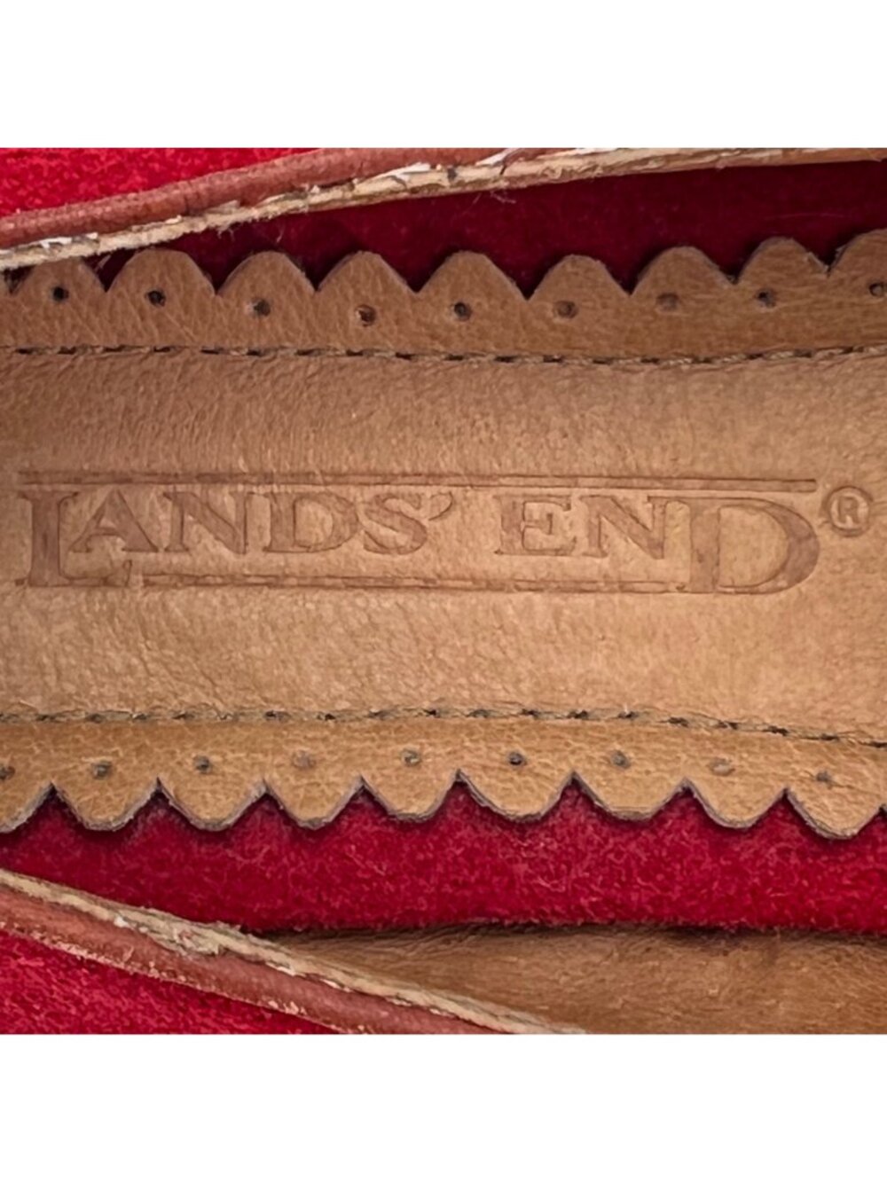 Lands End Red Suede Loafers Leather Upper Womens Size 6B Vintage With Bow Detail - Picture 10 of 14
